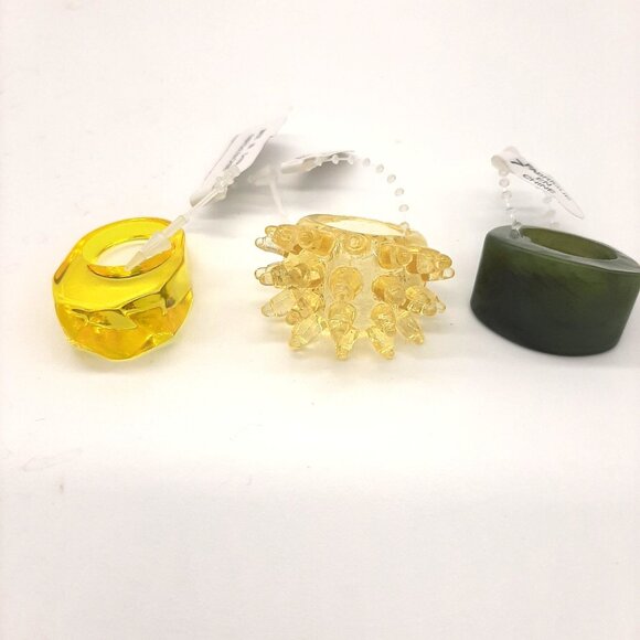 Urban Outfitters 3 Unique Chunky Resin Rings In Yellow Green For Women size 6 - Picture 1 of 1